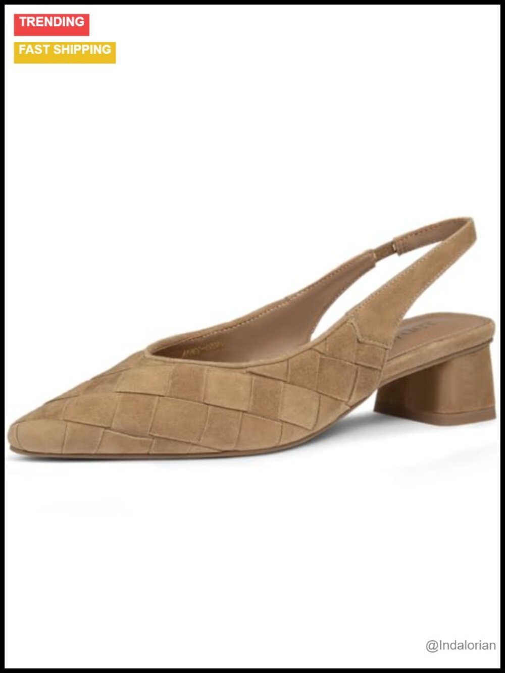 Faux Suede Woven Slingback Block Heels Pointed Toe Women's Pumps